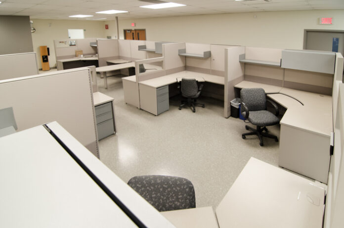 Empty work office cubicles color beige