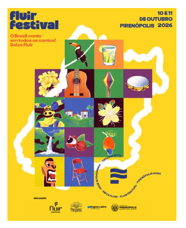 EFLYER - Fluir Festival – A música brasileira encontra o coração do Brasil, em Pirenópolis, no sábado, 10 e domingo, 11 de Outubro.